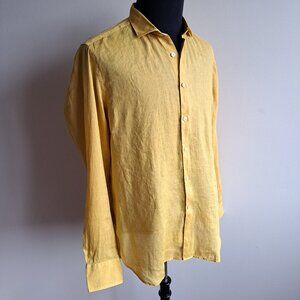 NEW Tintoria Mattei Button down 100% Linen Yellow Dress Shirt Size 43